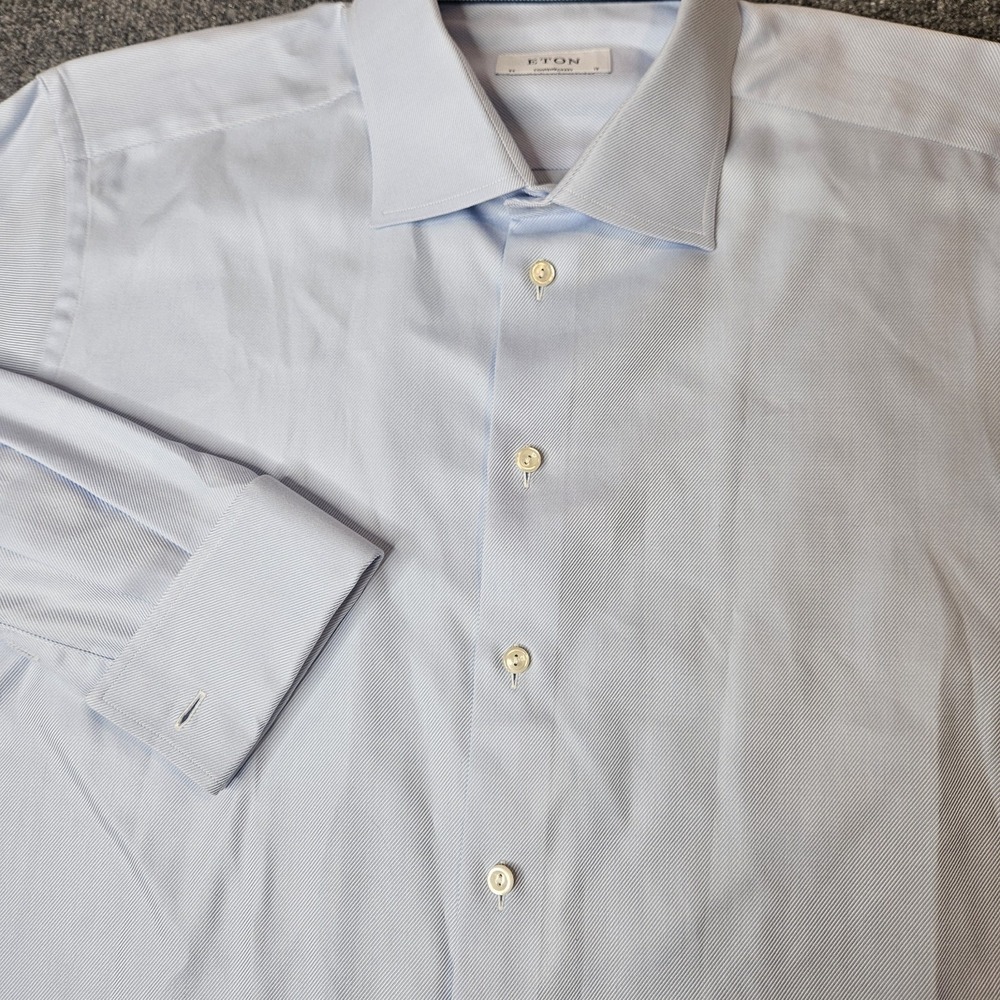 Eton Mens Longsleeve Dress Shirt Size 18 Contemporary Fit French Cuff Blue